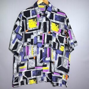 Alan Stuart Shirt Mens Size XL Short Sleeve Abstract Geometric Disco Aop Vintage